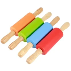 4 stk. mini kagerulle med træhåndtag, non-stick silikone kageruller til hjemmekøkken, bageværktøj til børn Best