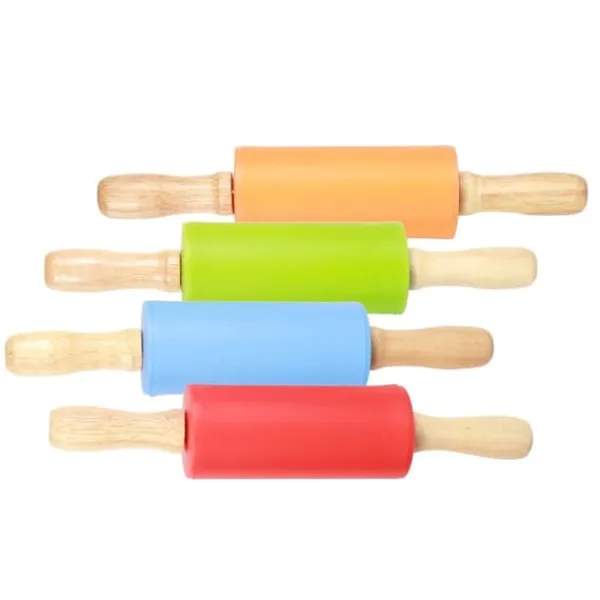 4 stk. mini kagerulle med træhåndtag, non-stick silikone kageruller til hjemmekøkken, bageværktøj til børn Best