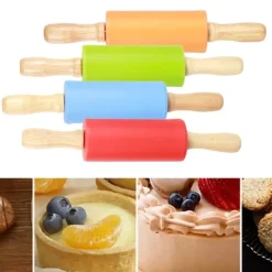 4 stk. mini kagerulle med træhåndtag, non-stick silikone kageruller til hjemmekøkken, bageværktøj til børn Best