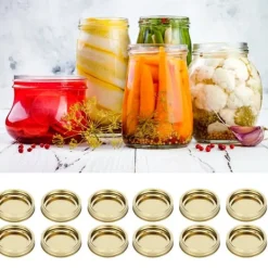 12 stk. rustfri stål delte låg til glas, runde, lækagesikre forseglinger, køkkenudstyr (XH00179 guld) Clearance