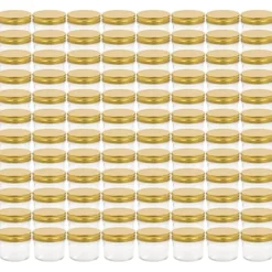 96 stk. Syltetøjsglas med guldfarvet låg - 110 ml | Farve: Gennemsigtigt | Størrelse: 110 ml Clearance