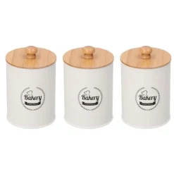 3 stk. tebeholder med bambuslåg, te- og kaffeopbevaringsbeholder til køkkenudstyr, hvid New
