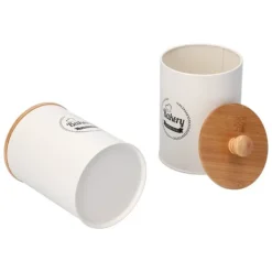 3 stk. tebeholder med bambuslåg, te- og kaffeopbevaringsbeholder til køkkenudstyr, hvid New