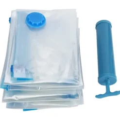 6 stk. vakuumopbevaringspose til quilt, gennemsigtig rejsetæppe, tøj, vakuumkomprimeret pose (vakuumopbevaringspose + håndpumpe) New