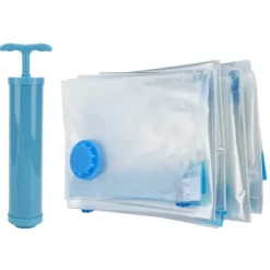 6 stk. vakuumopbevaringspose til quilt, gennemsigtig rejsetæppe, tøj, vakuumkomprimeret pose (vakuumopbevaringspose + håndpumpe) New