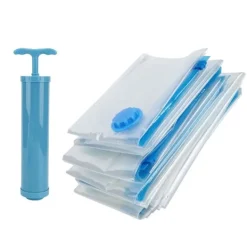 6 stk. vakuumopbevaringspose til quilt, gennemsigtig rejsetæppe, tøj, vakuumkomprimeret pose (vakuumopbevaringspose + håndpumpe) New