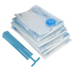 6 stk. vakuumopbevaringspose til quilt, gennemsigtig rejsetæppe, tøj, vakuumkomprimeret pose (vakuumopbevaringspose + håndpumpe) New