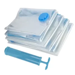 6 stk. vakuumopbevaringspose til quilt, gennemsigtig rejsetæppe, tøj, vakuumkomprimeret pose (vakuumopbevaringspose + håndpumpe) New