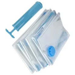 6 stk. vakuumopbevaringspose til quilt, gennemsigtig rejsetæppe, tøj, vakuumkomprimeret pose (vakuumopbevaringspose + håndpumpe) New