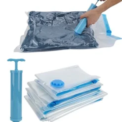 6 stk. vakuumopbevaringspose til quilt, gennemsigtig rejsetæppe, tøj, vakuumkomprimeret pose (vakuumopbevaringspose + håndpumpe) New