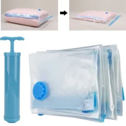 6 stk. vakuumopbevaringspose til quilt, gennemsigtig rejsetæppe, tøj, vakuumkomprimeret pose (vakuumopbevaringspose + håndpumpe) New