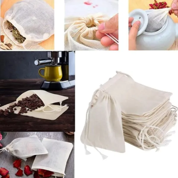 Opbevaringsposer Til Hjemmet>30 stk. 10x15 cm, naturlige ublegede bomuldsposer til krydderier/urter/tebreve, muslinposer til husholdningsartikler