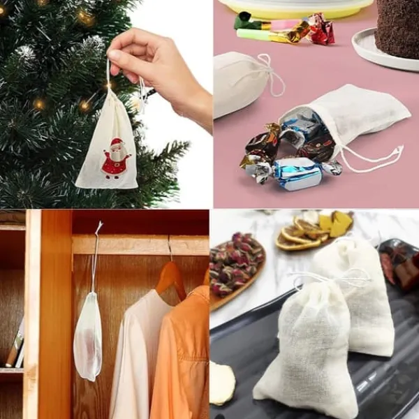 Opbevaringsposer Til Hjemmet>30 stk. 10x15 cm, naturlige ublegede bomuldsposer til krydderier/urter/tebreve, muslinposer til husholdningsartikler