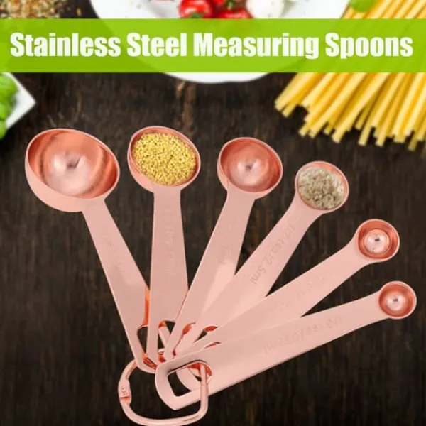 6 stk./sæt rustfri stål måleskeer tørre og flydende ingredienser madlavning bageværktøj Online