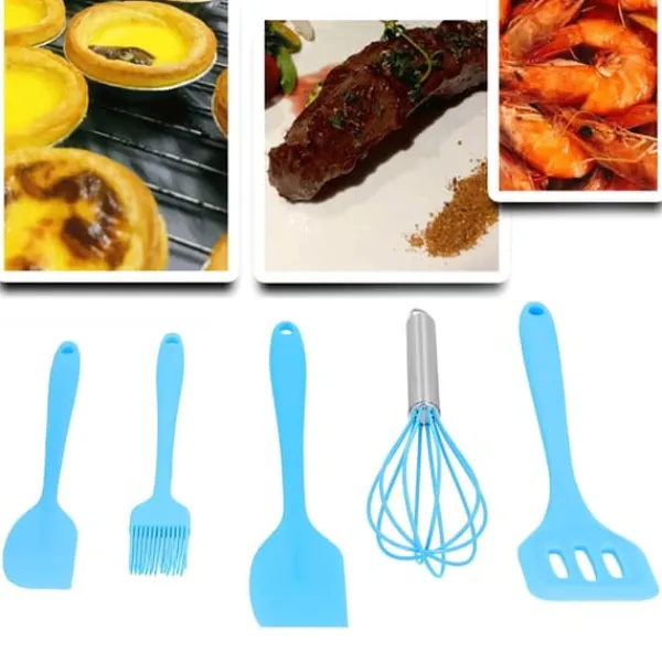 5 stk./sæt silikone spatel gør-det-selv køkkenredskab bageværktøj kagedekoration til hjemmebageri blå Discount