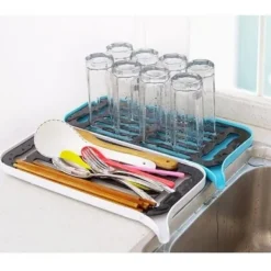 Afløbsstativ Plastik Opvaskestativ Tørretumblerbakke Stor Vask Tørrestativ Bordplade Køkkenorganisator Vandfilterbakke til Opvask Frugt (Farve: Blå) | CDON Clearance