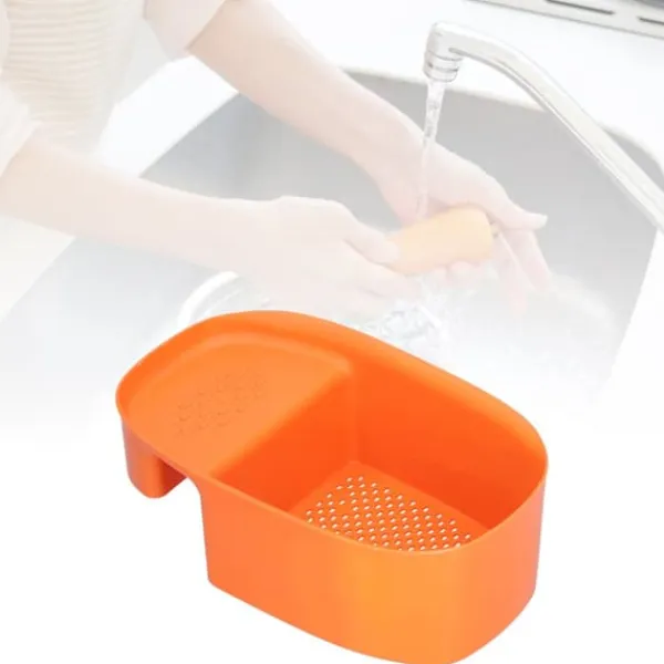 Kurv Til Køkkenvask>Afløbsstativ til vask Multifunktionel frugt- og grøntsagsafløbsstativ Restfilter til køkkenbrug Orange
