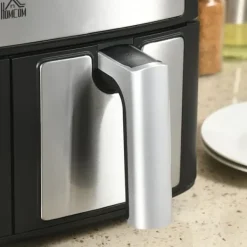 Airfryer 8 L med dobbeltkammer, 2400 W, 10 programmer, touchscreen, opskrifter, sort