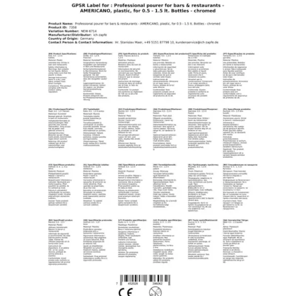 AMERICANO - professionel plasthælder til 0,5 - 1,5 l. Flasker - forkromet Sale