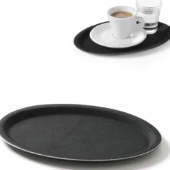 Anti-skrid oval tjenerbakke 16x23cm - sort New