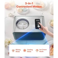 Automatisk Ismaskine, 1,5L Kompressor Model, Ingen Forfrysning, Elektrisk Sorbetmaskine, 3 Funktioner