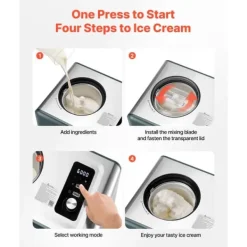 Automatisk Ismaskine, 1,5L Kompressor Model, Ingen Forfrysning, Elektrisk Sorbetmaskine, 3 Funktioner