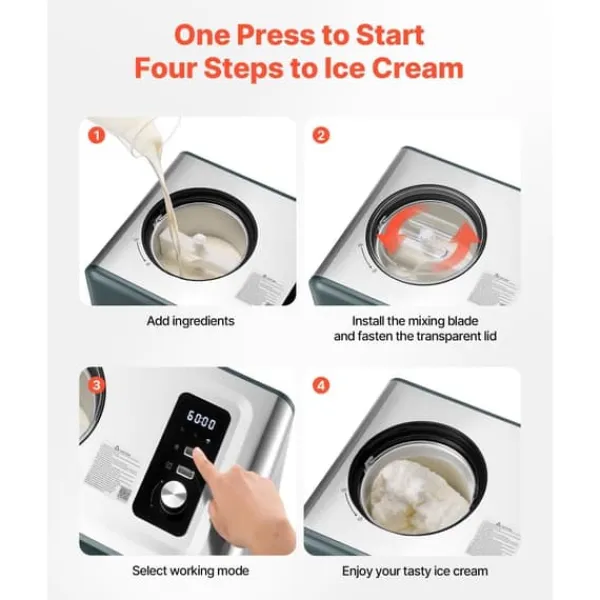 Automatisk Ismaskine, 1,5L Kompressor Model, Ingen Forfrysning, Elektrisk Sorbetmaskine, 3 Funktioner