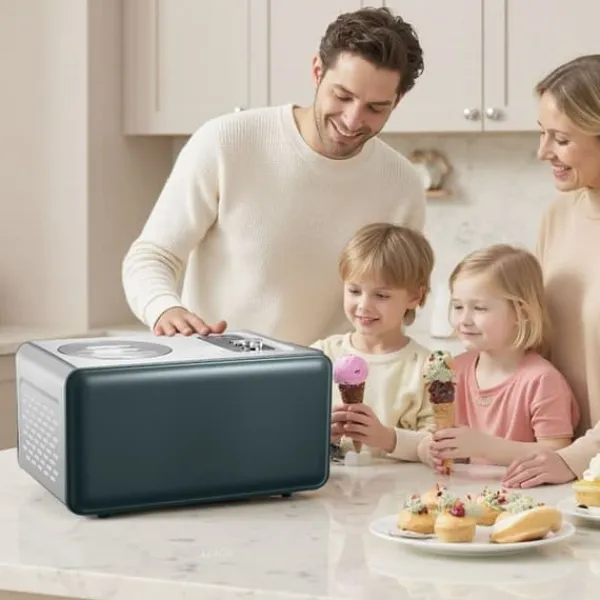 Automatisk Ismaskine, 1,5L Kompressor Model, Ingen Forfrysning, Elektrisk Sorbetmaskine, 3 Funktioner