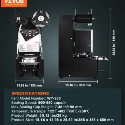 Drikkevareautomater>Automatisk Kopforseglingsmaskine, Dobbelt Driftsformer, Lækagesikker Teknologi,sort