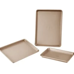 Bagning>Bagepandesæt 3-delt, Nonstick Kulstofstål, Silikonehåndtag, holdbart, nemt at rengøre, perfekt til bagning