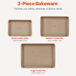 Bagning>Bagepandesæt 3-delt, Nonstick Kulstofstål, Silikonehåndtag, holdbart, nemt at rengøre, perfekt til bagning