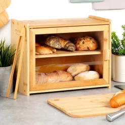 Brødkasser & Brødposer>Bambus brødkasse med tang, to-lags, 40x20x31 cm