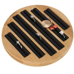 Bambus runde ringe holder bakke viser plade smykker organizer display til butik butik