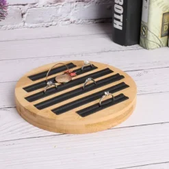 Bambus runde ringe holder bakke viser plade smykker organizer display til butik butik