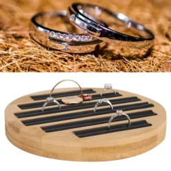 Bambus runde ringe holder bakke viser plade smykker organizer display til butik butik