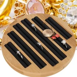 Bambus runde ringe holder bakke viser plade smykker organizer display til butik butik