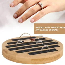 Bambus runde ringe holder bakke viser plade smykker organizer display til butik butik