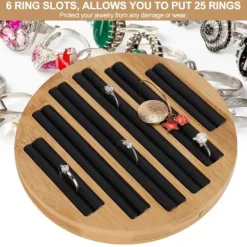 Bambus runde ringe holder bakke viser plade smykker organizer display til butik butik