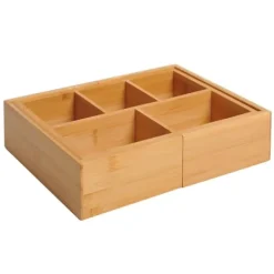Bambus skuffeorganisator med udtrækkelige rum, natur, 24,6x17,6x7 cm