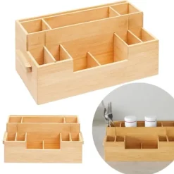 Bambusorganisator med 10 rum til skrivebordskosmetik, krydderier og bestik Online
