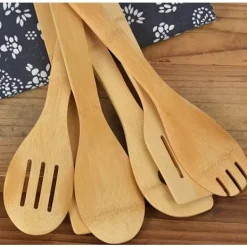 Bambusredskaber i sæt med 6 - Bambus træskeer New