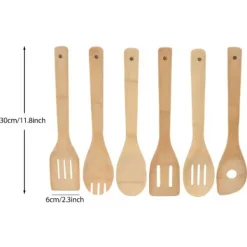 Bambusredskaber i sæt med 6 - Bambus træskeer New