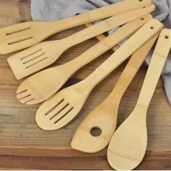 Bambusredskaber i sæt med 6 - Bambus træskeer Online