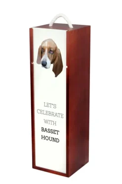 Vinflaskeholdere>Basset Hound - en geometrisk æske med et foto og en inskription til Art-Dog vin