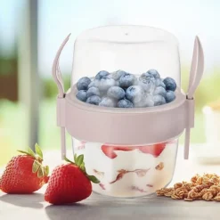 Beholdere Til Mad & Drikkevarer>Beholder yoghurtkop med ske madkasse 370 ml