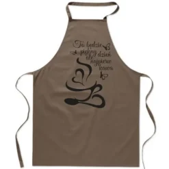 Forklæder>Beige FORKLÆDE MED PRINT køkken BEAUTIFUL DAY FIRST COFFEE herre dame