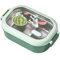 Beholdere Til Mad & Drikkevarer>Bento Madkasse Bærbar Sikker Lækagesikker Opdelt Termisk Madkasse i rustfrit stål til studerende Skolekontor Grøn