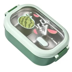 Beholdere Til Mad & Drikkevarer>Bento Madkasse Bærbar Sikker Lækagesikker Opdelt Termisk Madkasse i rustfrit stål til studerende Skolekontor Grøn