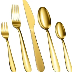 Bestik>Bestik Sæt, Rustfrit Stål, Service til 12,Guld