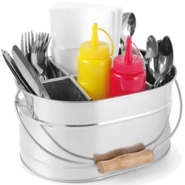 Bestikbeholder i stål til saucer og servietter med hank 245x167mm Discount